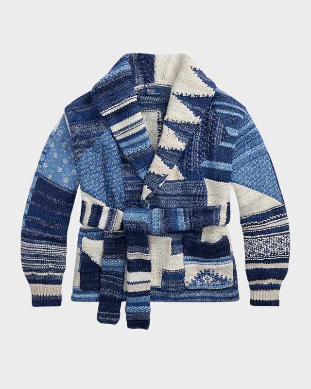 Patchwork-Motif Wrap Cardigan